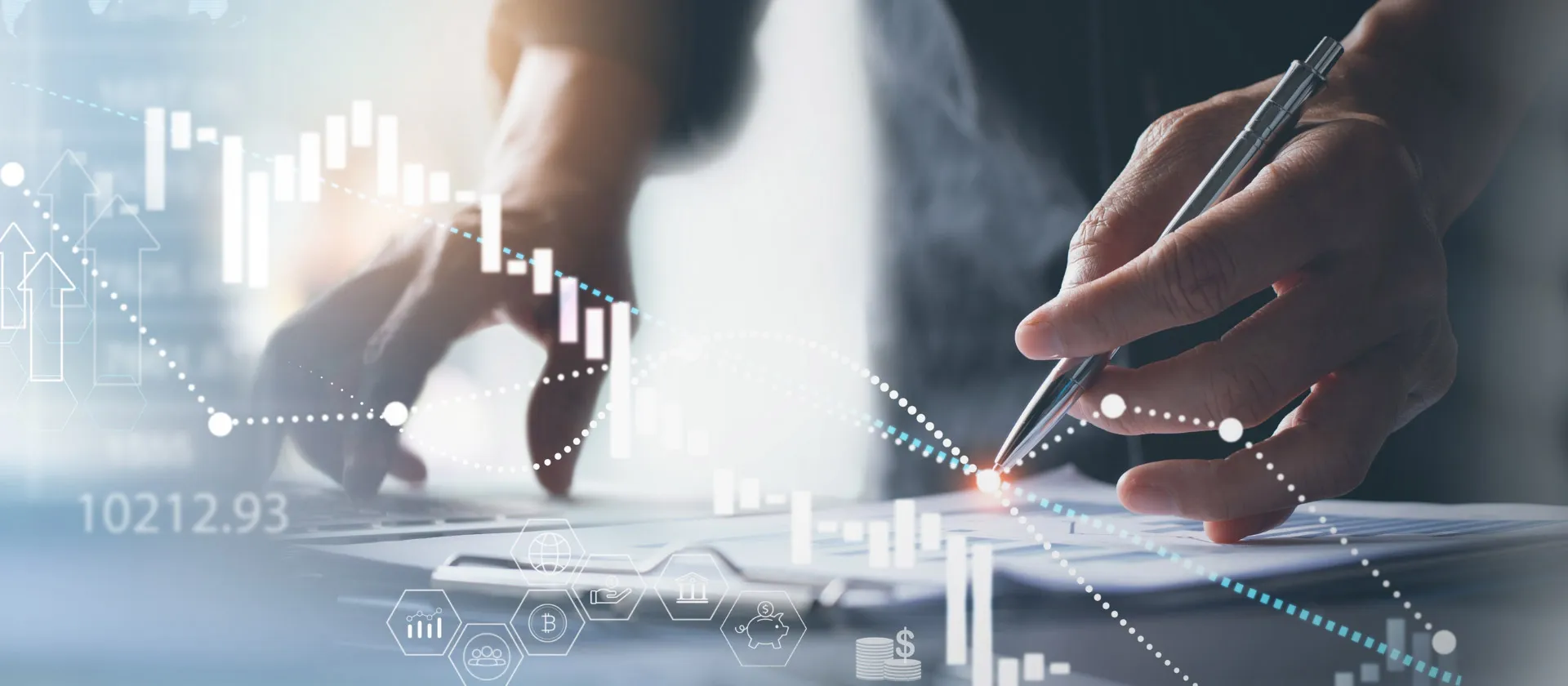 webpage header for msg global promoting FPSL solution with a person working on financial charts and interactive elements.