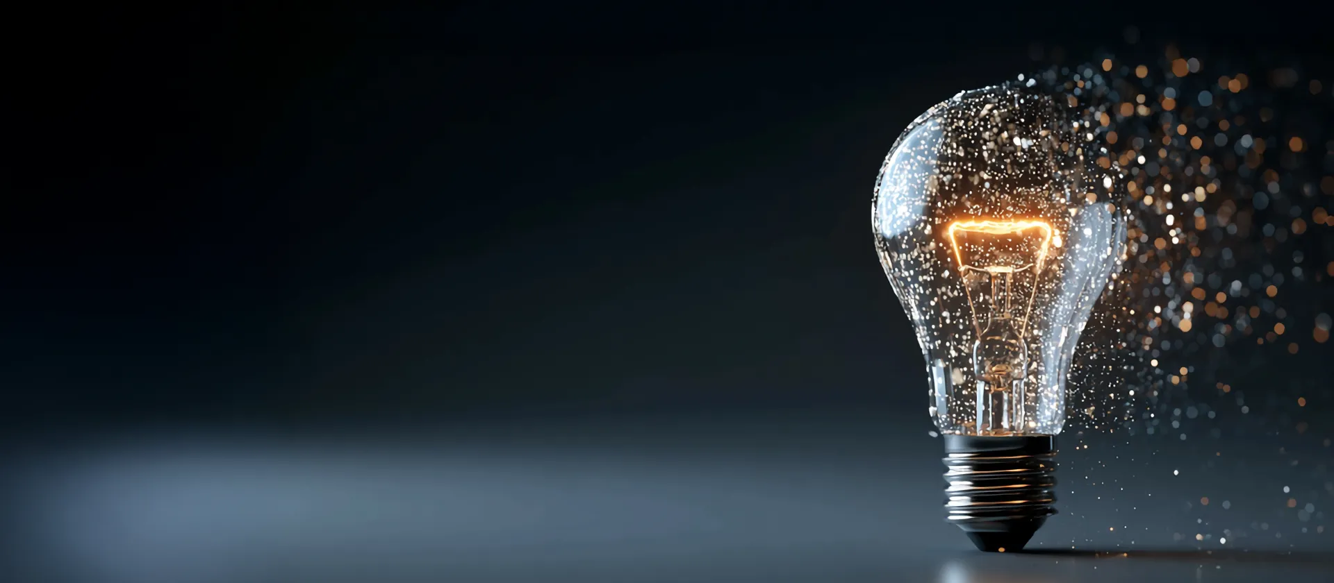 Glowing light bulb with digital particles, symbolizing innovation, new ideas, and sap solex solution extensions by msg global