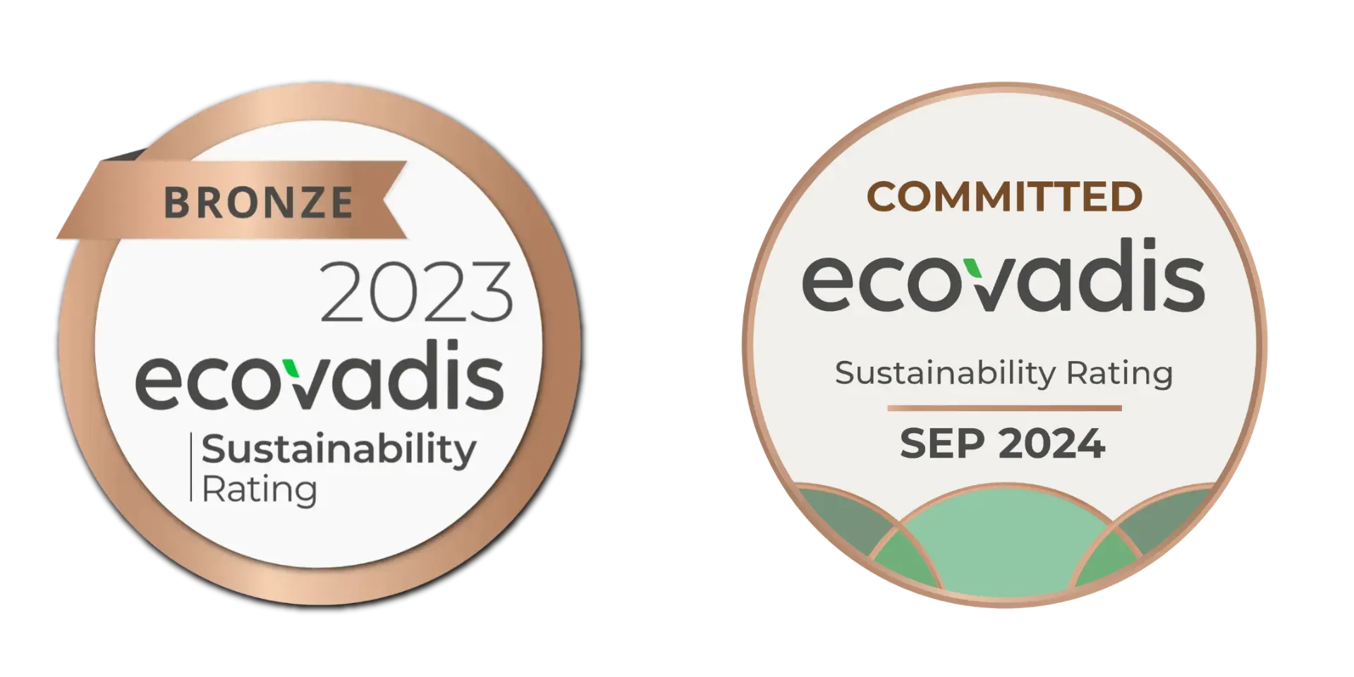 2023 ecovardis bronze sustainability badge and 2024 ecovardis committed sustainability badge