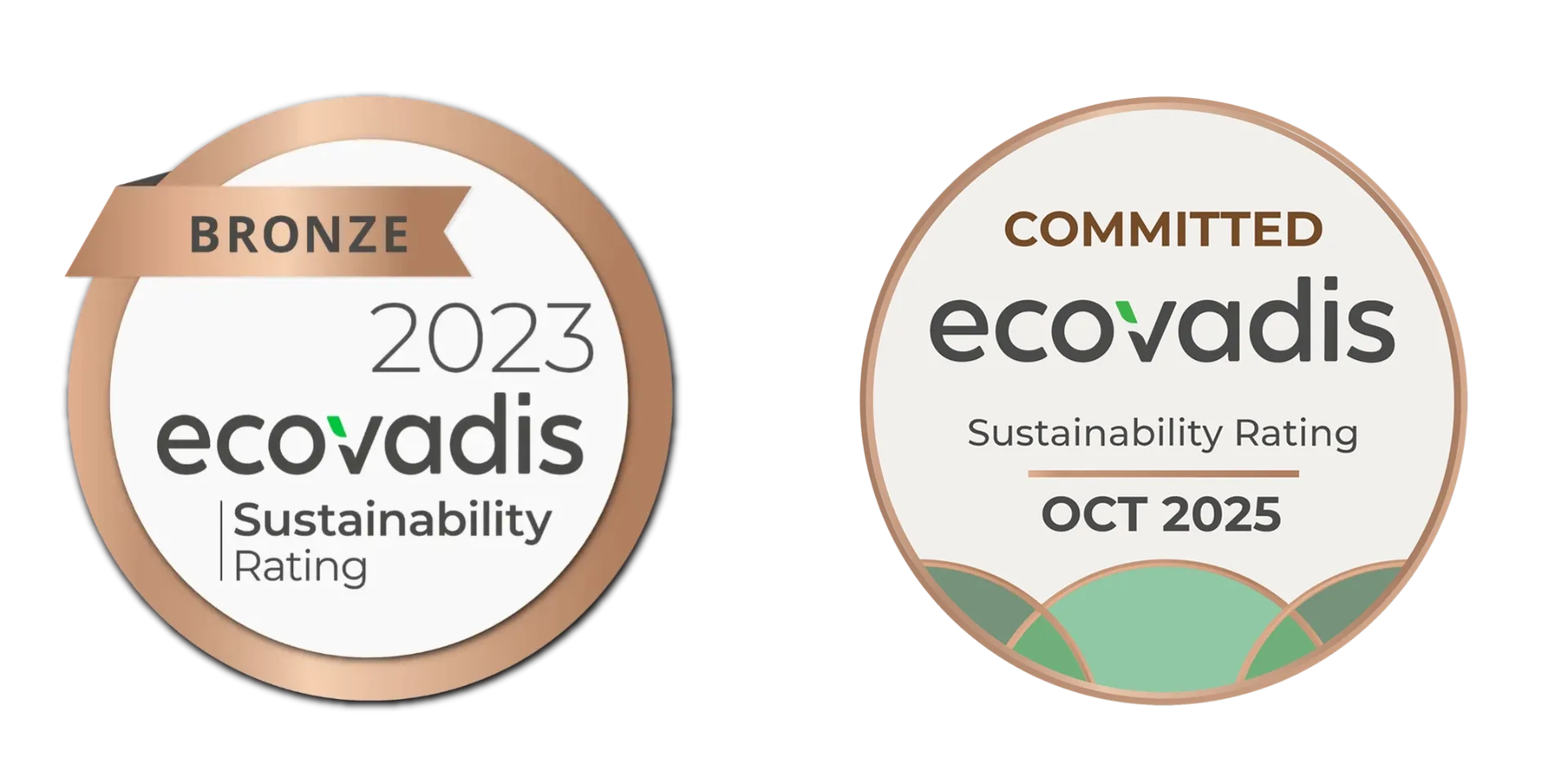 2023 ecovardis bronze sustainability badge and 2024 ecovardis committed sustainability badge