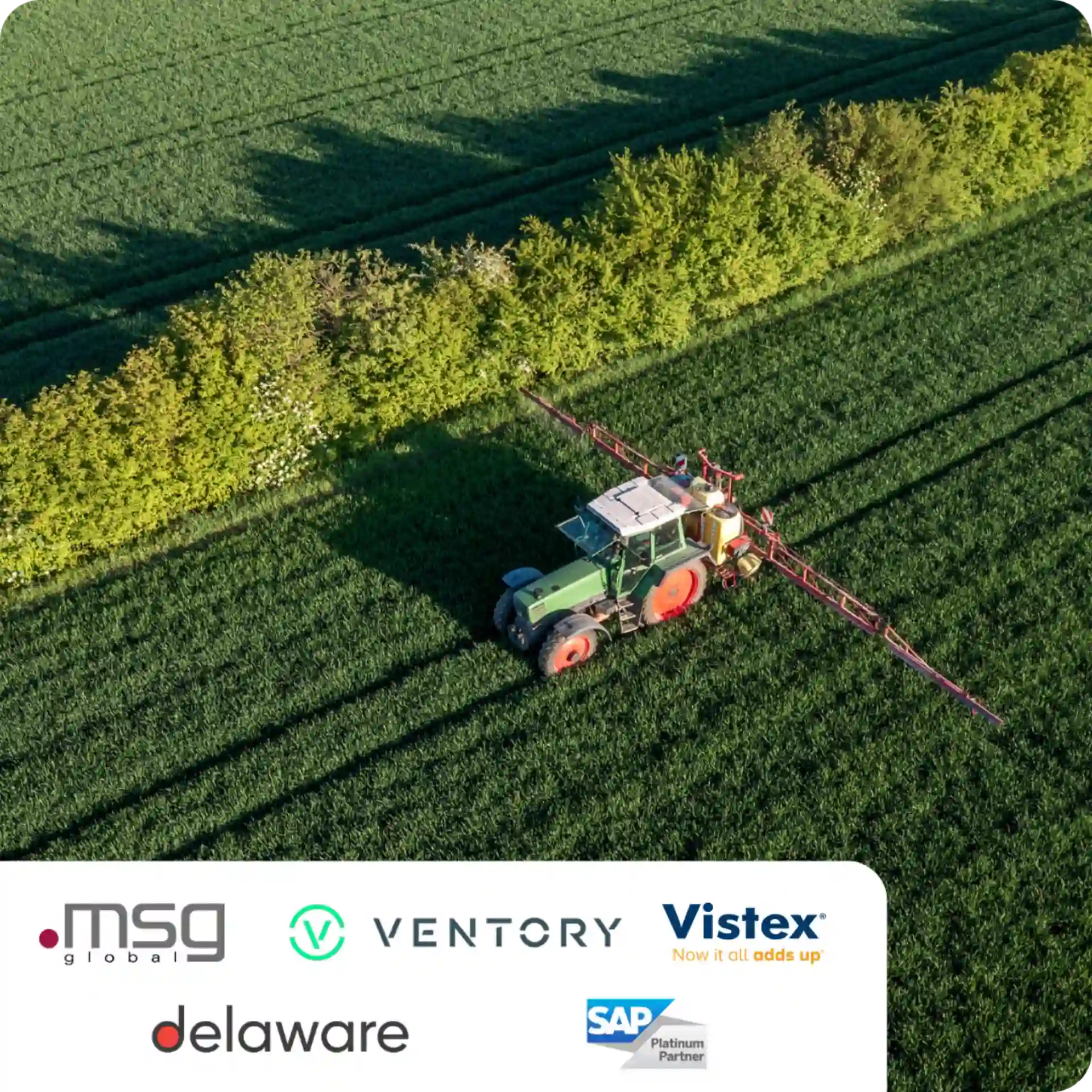 tractor plowing a field with logos for cosponsors of cfia event