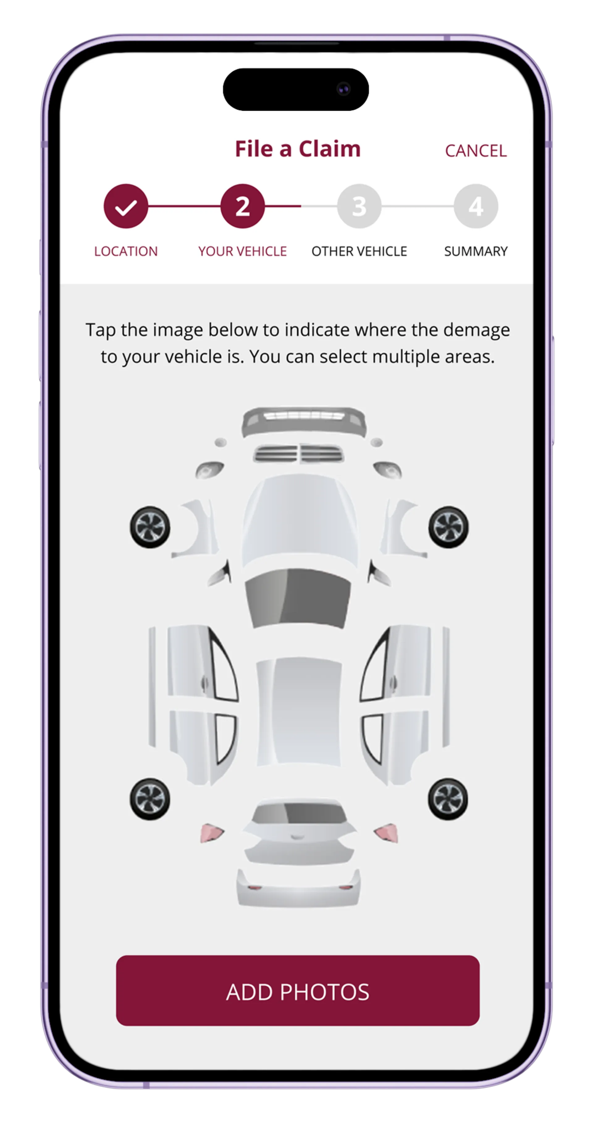Smartphone screen showing a telematics app with driving score, trip summary, distance, and safety performance metrics.