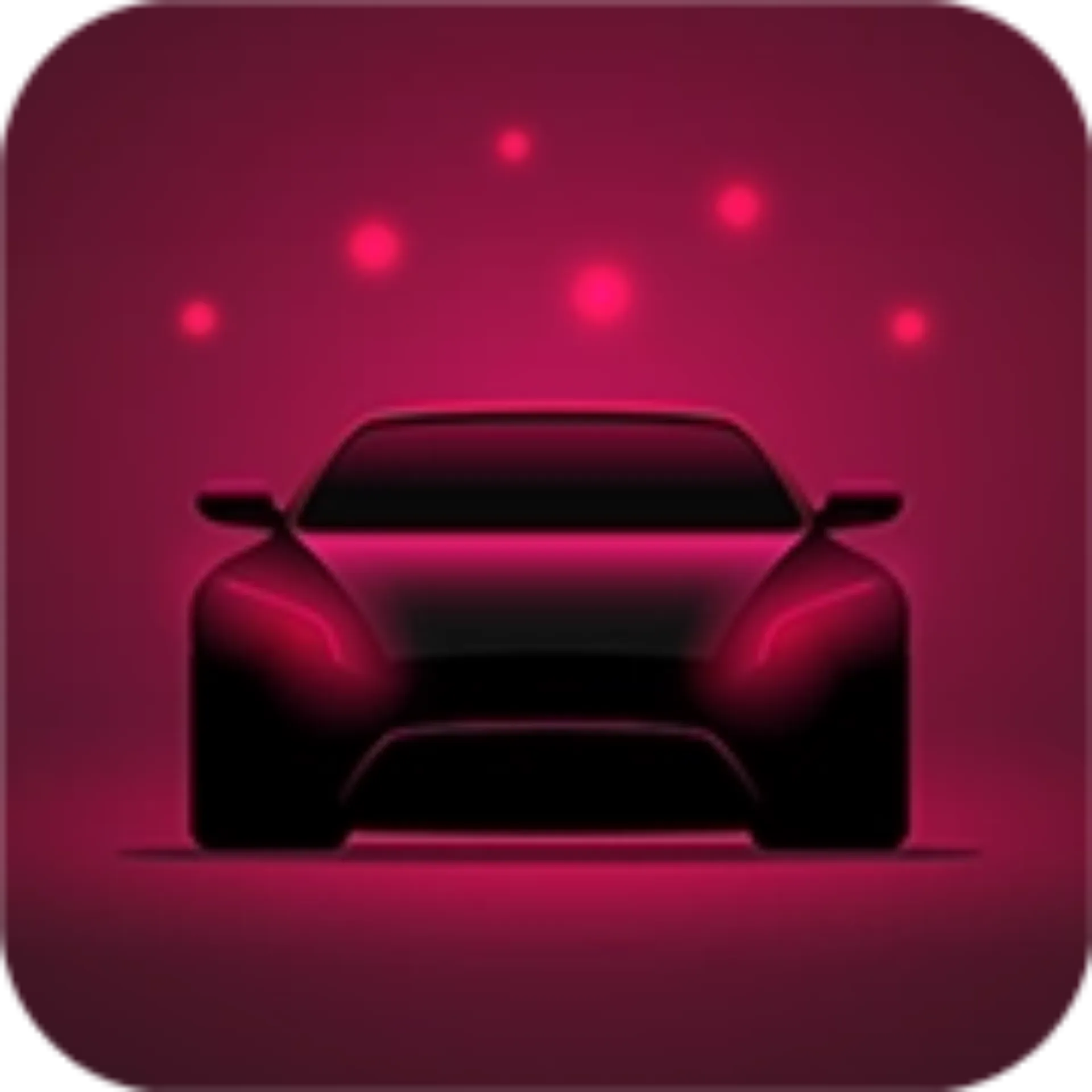 Stylized glowing car icon with red light particles representing connected, data-driven automotive technology with msg.iota