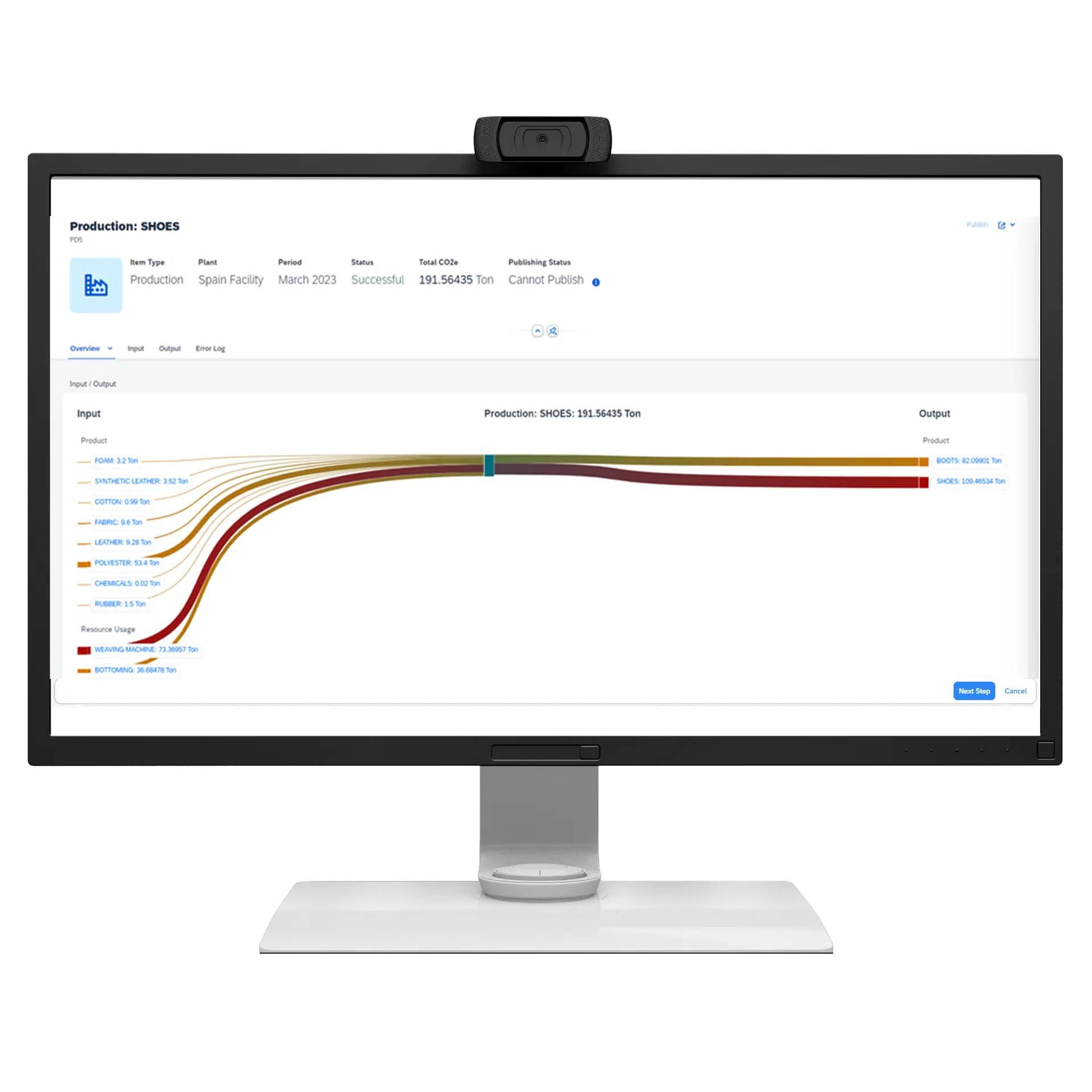 Screen showing sap footprint management report